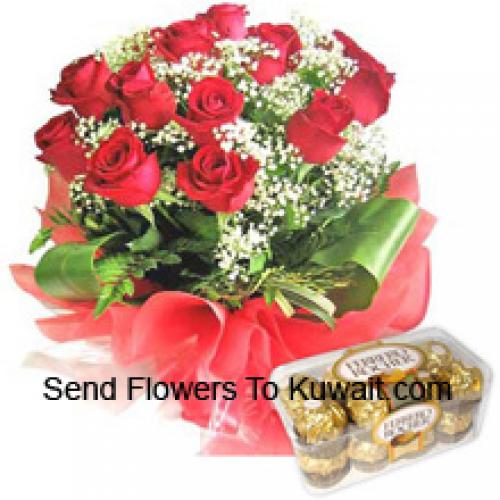 12 Red Roses with Yummy 16 Pcs Ferrero Rochers