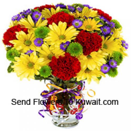 24 Red Carnations and Yellow Gerberas