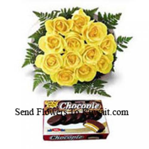 12 Hermosas Rosas Amarillas con Caja de Chocolate