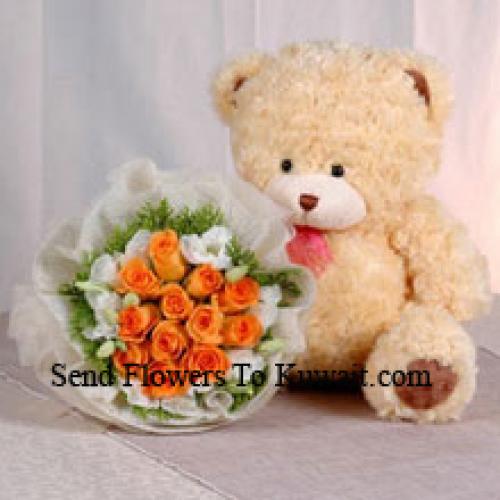 12 Rose Arancioni con Orso Carino