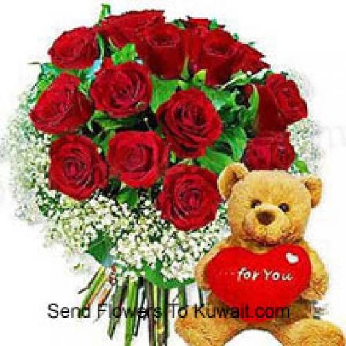 12 Rose con Orso Affettuoso